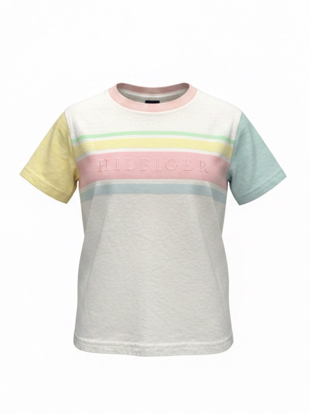 Tommy Hilfiger Pastel Stripe Short Sleeve Tee - White with Pink, Yellow, Blue